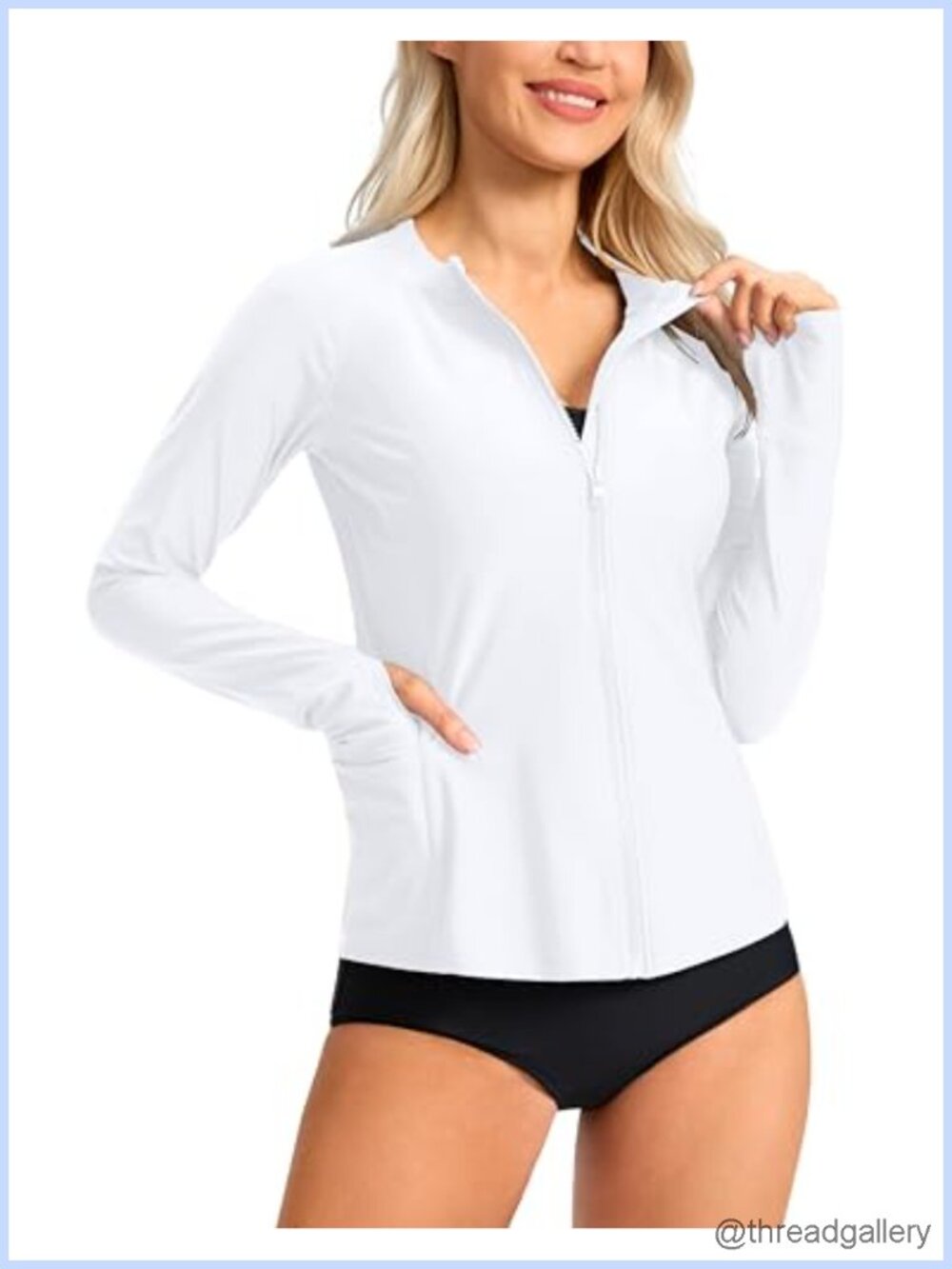UPF50+ Long Sleeve Rash Guard Zip Front Swim Shirt Women's